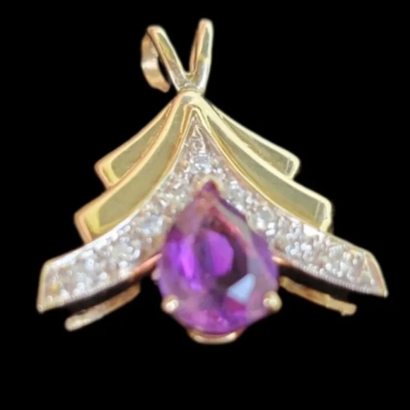 Pendant Amethyst Diamond 14k Yellow Gold  Charm 4.7 grams - Picture 8 of 16